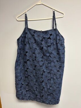 Denim Blue Floral Eyelet Spaghetti Strap Dress